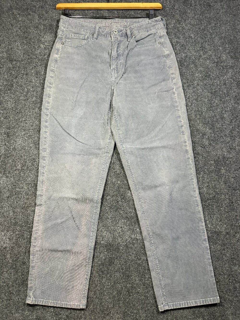 American Eagle Pants Womens 10 Mom Straight Slate Blue Corduroy 5 Pocket Cotton